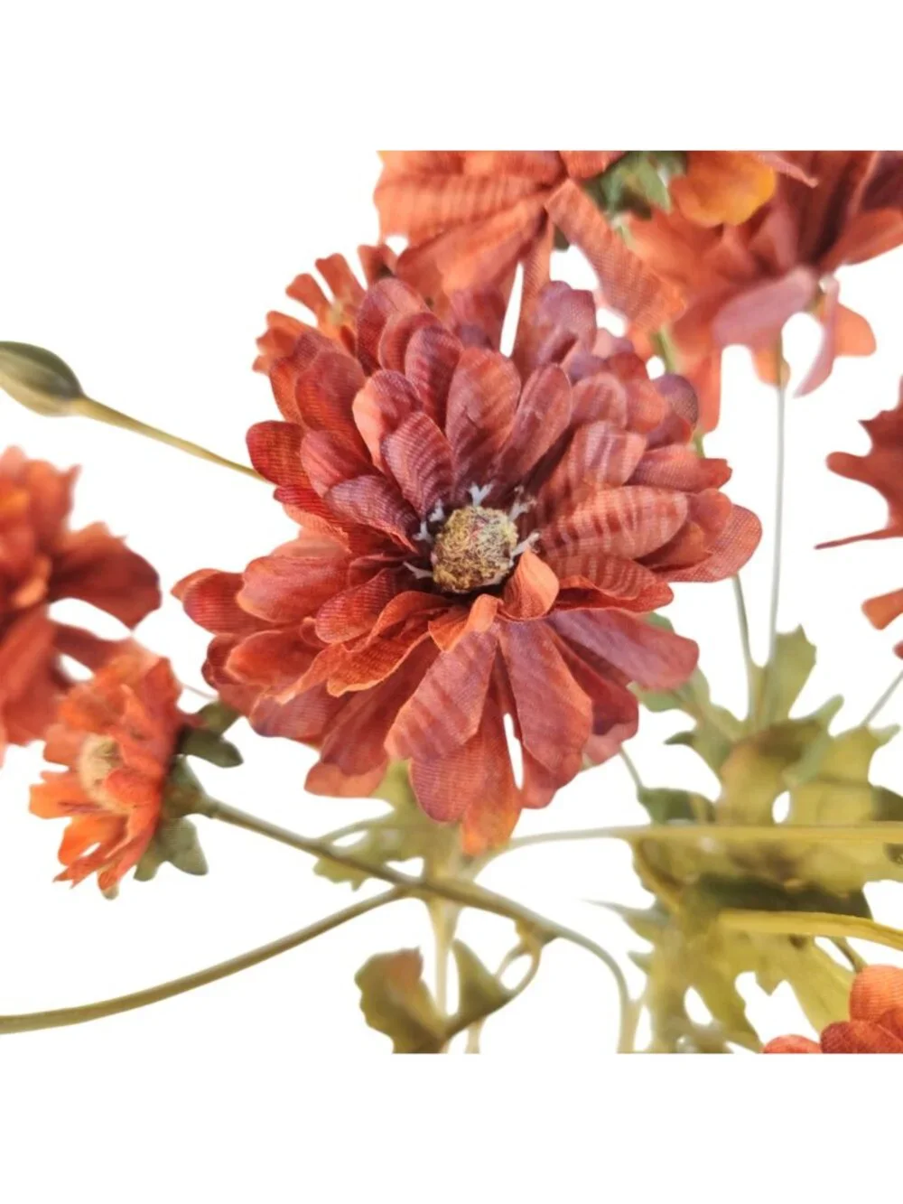 Rust Red Artificial Mum Stems Set of 3 21 Inch Faux Chrysanthemum Flowers Fall T
